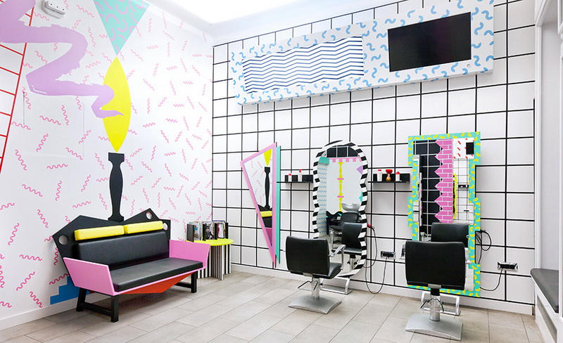Ljubljana: '80s graphics for the interior of YMS Center hair salon